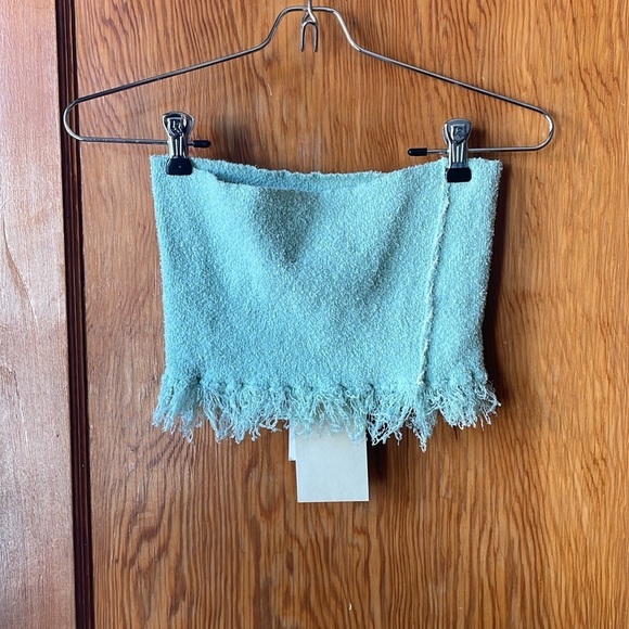 NWT Rus Fideo Top | Distressed Fringe Tube Top Pistachio Green - Picture 4 of 4